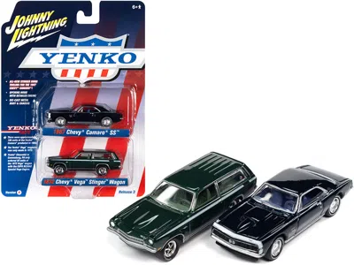 Johnny Lightning 1967 Chevrolet Camaro Ss Royal Plum Metallic And 1972 Chevrolet Vega Stinger Wagon Dark Green Metall