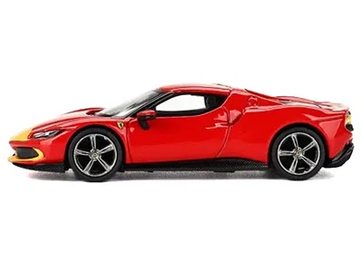 Bbr Ferrari 296 Gtb Assetto Fiorano Rosso Corsa Red With Yellow Stripes 1/64 Diecast Model Car By