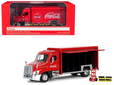 Motorcity Classics Beverage Delivery Truck "coca-cola" With Handcart And 4 Bottle Cases 1/50 Diecast Model By Motorcity