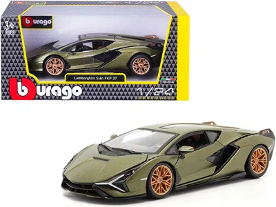 Bburago Lamborghini Sian Fkp 37 Matt Green Metallic With Copper Wheels 1/24 Diecast Model Car By