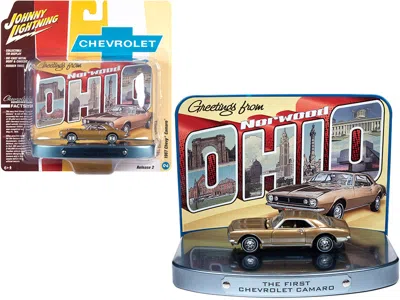 Johnny Lightning 1967 Chevrolet Camaro Gold With Gold Interior With Collectible Tin Display "the First Chevrolet Cama