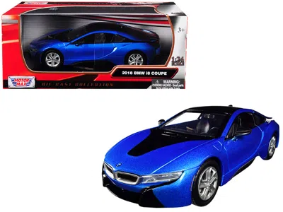 Motormax 2018 Bmw I8 Coupe Metallic Blue With Black Top 1/24 Diecast Model Car By