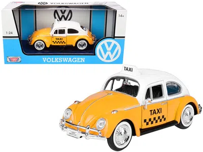 Motormax 1966 Volkswagen Beetle Taxi Yellow With White Top 1-24 Scale Diecast Model Car