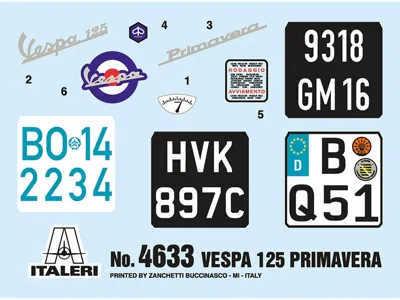 Italeri Skill 3 Model Kit Vespa 125 Primavera Scooter 1/9 Scale Model By