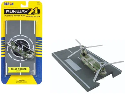 Runway24 Boeing Ch-47 Chinook Helicopter Olive Camouflage "united States Army" With Runway Section Diecast Mo
