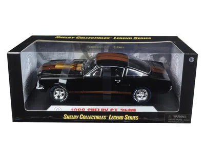 Shelby Collectibles 1966 Ford Mustang Shelby Gt 350 "hertz" Black With Gold Stripes And Racing Wheels 1/18 Diecast Model