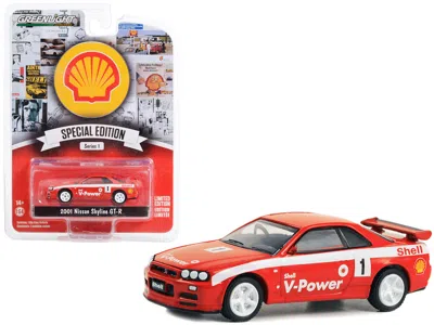 Greenlight 2001 Nissan Skyline Gt-r (r34) #1 Red With White Stripes "shell Racing" "shell Oil Special Edition"