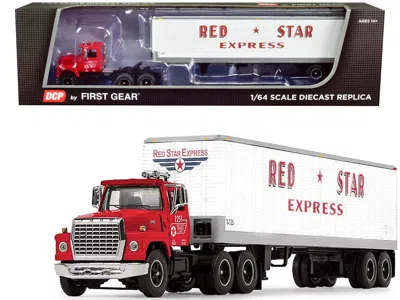 First Gear Ford Lt-9000 Day Cab With Vintage 40' Dry Goods Tandem-axle Trailer Red And White "red Star Express"