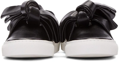 Shop Cedric Charlier Black Leather Bow Slip-on Sneakers