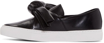 Shop Cedric Charlier Black Leather Bow Slip-on Sneakers