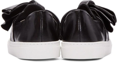 Shop Cedric Charlier Black Leather Bow Slip-on Sneakers
