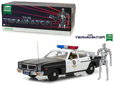 Greenlight 1977 Dodge Monaco Metropolitan Police With T-800 Endoskeleton Figurine "the Terminator" (1984) Movie