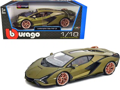 Bburago Lamborghini Sian Fkp 37 Matt Green Metallic With Copper Wheels 1/18 Diecast Model Car By