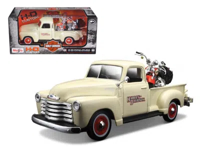 Maisto 1950 Chevrolet 3100 Pickup Truck Cream 1/25 And 2001 Flsts Heritage Springer Motorcycle Orange 1/24