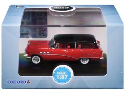 Oxford Diecast 1954 Buick Century Estate Wagon Matador Red And Carlsbad Black With Red Interior 1/87 (ho) Scale Die