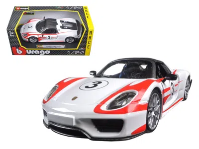 Bburago Porsche 918 Spyder Weissach #3 White 1/24 Diecast Model Car By