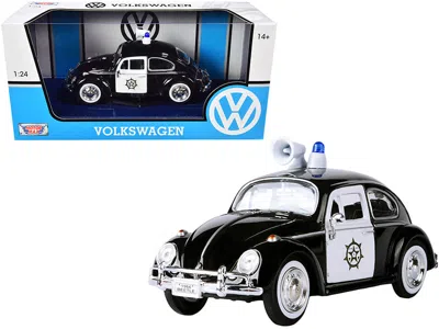 Motormax 1966 Volkswagen Beetle Police Car Black & White 1 By 24 Diecast Model Car