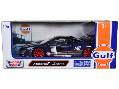 Motormax Mclaren Senna #56 Dark Blue And Silver With Orange Stripes "gulf Oil" "gulf Die-cast Collection" 1/2