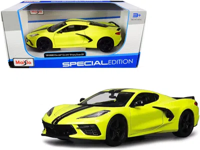 Maisto 2020 Chevrolet Corvette Stingray Z51 Coupe Yellow With Black Stripes 1/24 Diecast Model Car By Maist