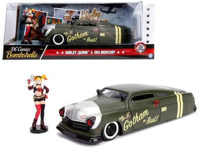 Jada 1951 Mercury Matt Green With Harley Quinn Diecast Figurine "dc Comics Bombshells" Series 1/24 Diecas