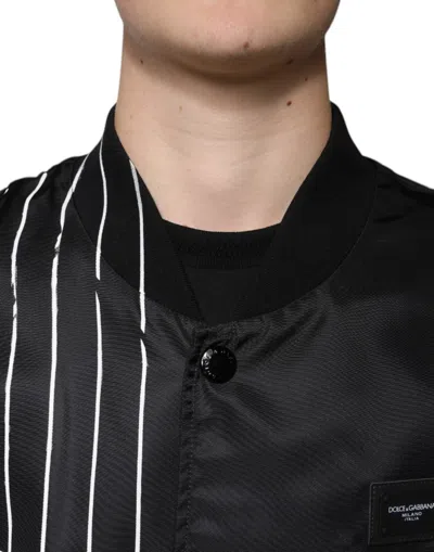 Dolce & Gabbana Black Polka Dot Stripe Nylon Bomber Jacket In Black And White