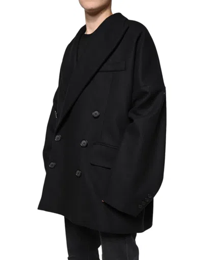 Dolce & Gabbana Black Wool Double Breasted Men Coat Men's Jacket In Black