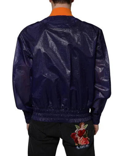 Dolce & Gabbana Blue Cotton Stretch Full Zip Bomber Jacket In Blue
