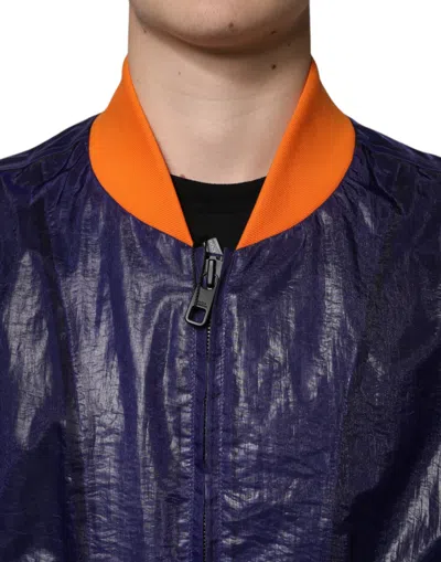 Dolce & Gabbana Blue Cotton Stretch Full Zip Bomber Jacket In Blue