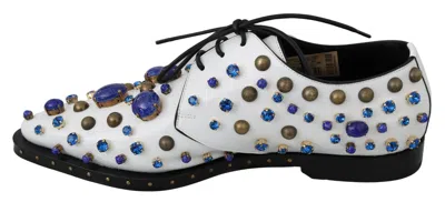 Dolce & Gabbana White Leather Crystals Dress Broque Shoes In White