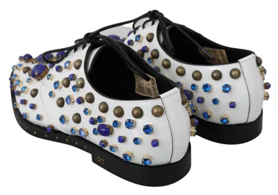 Dolce & Gabbana White Leather Crystals Dress Broque Shoes In White