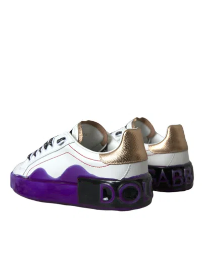 Dolce & Gabbana White Leather Portofino Low Top Sneakers Shoes In White
