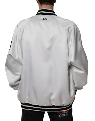 Dolce & Gabbana White Dg Logo Polyester Jersey Bomber Jacket In Black And White