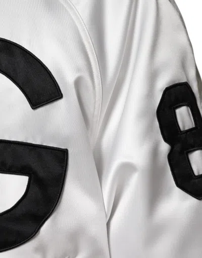 Dolce & Gabbana White Dg Logo Polyester Jersey Bomber Jacket In Black And White