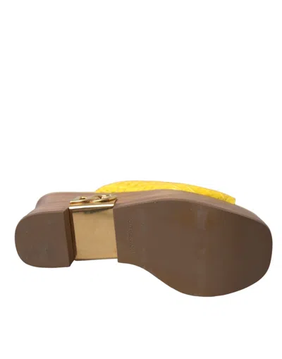 Dolce & Gabbana Yellow Leather Wood Mule Wedge Slides Shoes In Yellow