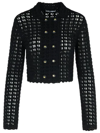 Dolce & Gabbana Wool Jacket Scalloped Edges Button Detailing In Black