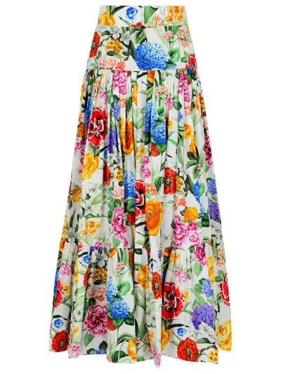 Dolce & Gabbana Multicolor Maxi Skirt With Logo Lettering Detail On The Front And All-over Floral Print In Cotton Wo In Multicolor