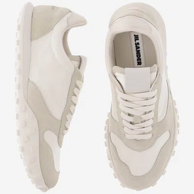 Jil Sander White Leather And Suede Moon Sneakers In Neutral