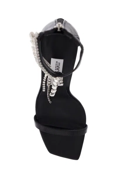 Jimmy Choo Verity 100 Crystal Embellished Leather Sandals In Black