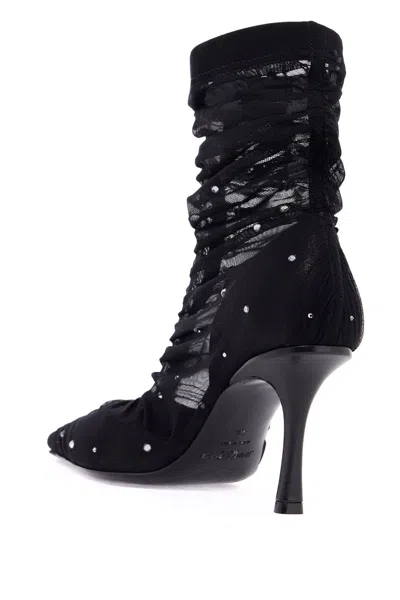 Jimmy Choo Lotta Ab 85 Crystal-embellished Tulle And Satin Sock Boots In Black