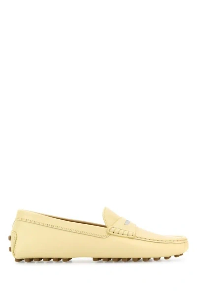 Tod's Pastel Yellow Leather Loafers In Yellow