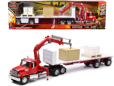New Ray Freightliner 114sd Flatbed Truck With Crane Red With ...