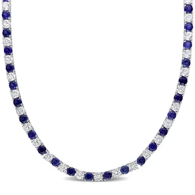 Mimi & Max 33 Ct Tgw Created Blue And Created White Sapphire Tennis Necklace In Sterling Silver In White