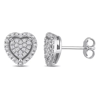 Mimi & Max 1/3ct Tw Diamond Heart Halo Stud Earrings In Sterling Silver In White