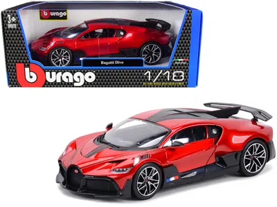 Bburago Bugatti Divo Red Metallic With Carbon Accents 1/18 Diecast Model Car By