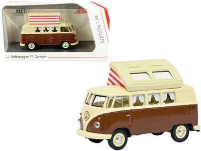 Schuco Volkswagen T1 Camper Bus With Pop-top Roof Brown And Cream 1/64 Diecast Model By