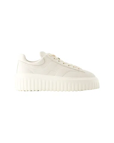 Hogan Light Beige Calf Leather Sneakers In White