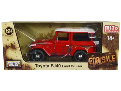 Motormax Toyota Fj40 Land Cruiser Red With White Top (rusted Version) "for Sale" Series 1/24 Diecast Model Ca