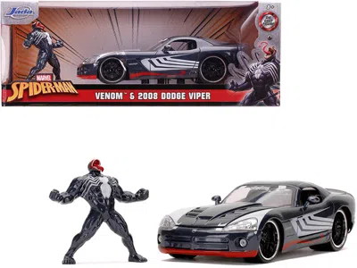 Jada 2008 Dodge Viper Srt10 Dark Gray With Venom Diecast Figurine "spider-man" "marvel" Series 1/24 Dieca