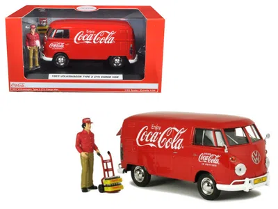 Motorcity Classics 1963 Volkswagen Type 2 (t1) "coca-cola" Cargo Van With Delivery Driver Figurine With Handcart And Tw