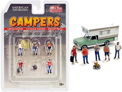 American Diorama Campers 6 Piece Diecast Set (5 Figurines And 1 Accessory) For 1/64 Scale Models By